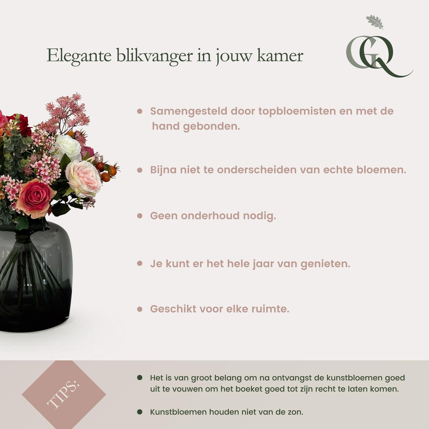 Kunstboeket met kunstbloemen – Pastel Lover – 40 cm